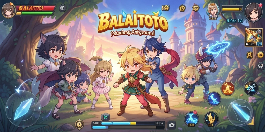 Screenshot gameplay menampilkan karakter anime yang beraksi di dunia penuh warna.