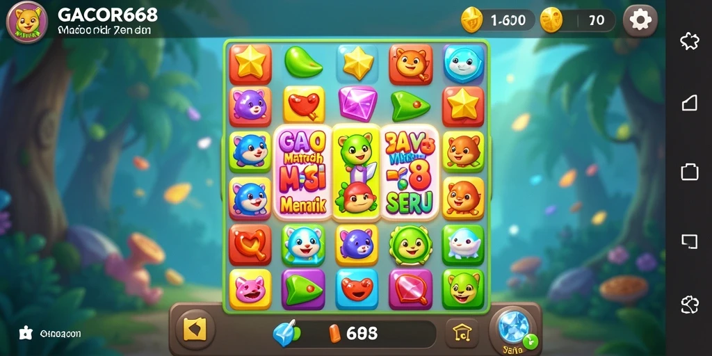 Gameplay seru GACOR668 dengan kombinasi permata warna-warni.