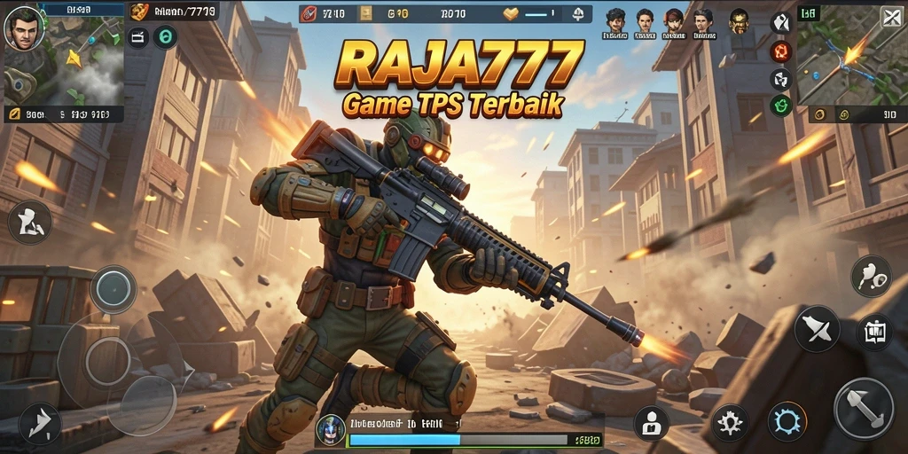 Tampilan gameplay menegangkan dalam RAJA777, aksi tembak-menembak yang seru.