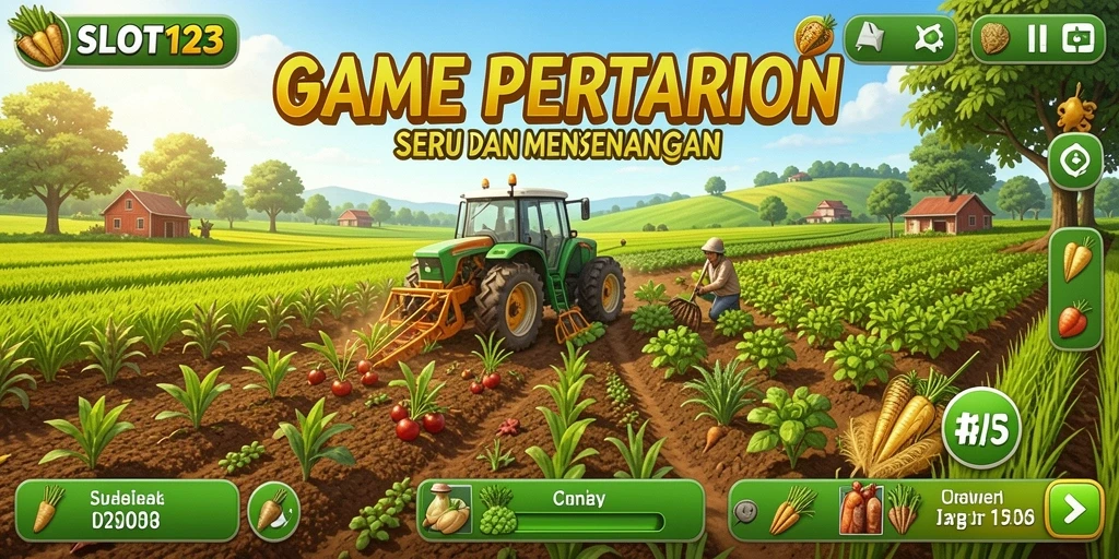 Tampilan menarik dari gameplay SLOT123 dengan aktivitas pertanian yang dinamis.